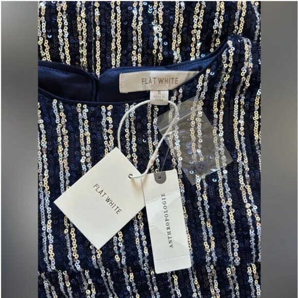 ANTHROPOLOGIE NWT Flat White Sequins Bling Cocktail Party A-Line Dress Size S - Picture 7 of 9
